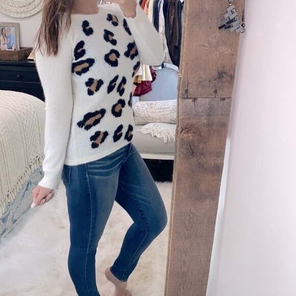 Ella Moss leopard print sweater angora & wool blend size small - Picture 3 of 6